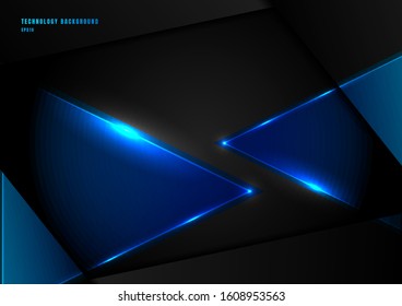 Abstract blue triangles with lighting laser on black background with space for your text. Technology concept. Vector illustration