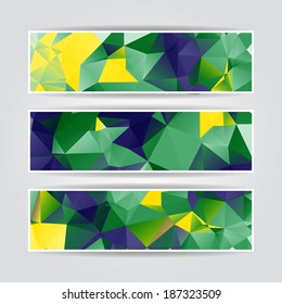 Abstract Blue Triangular Polygonal vector banners set in Brazil flag concept