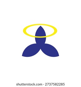 Abstract Blue Trinity Flower Logo with Yellow Halo Ring Minimalist Spiritual Symbol