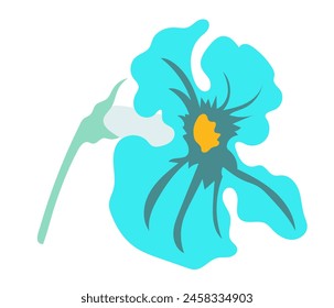 Abstractas flor tropical azul en diseño plano. Floreciendo cabeza de flor. Ilustración vectorial aislada.
