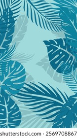 Abstract blue tropical leaves blank wallpaper