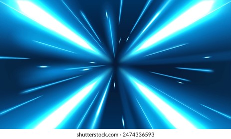 Abstract Blue Tunnel Speed Light Starburst Background Dynamic Technology Concept, Vector Illustration