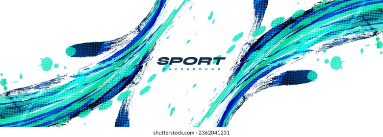 Abstract Blue and Turquoise Brush Background with Halftone Effect. Sport Background. Brush Stroke Illustration for Banner or Poster. Scratch and Texture Elements For Design