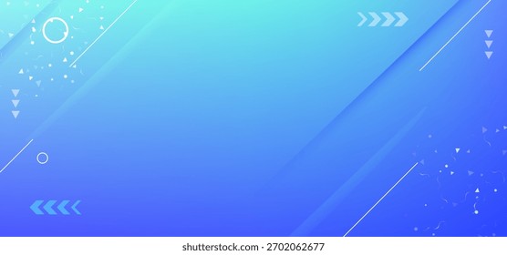Fundo de gradiente azul e turquesa abstrato com formas geométricas modernas, linhas diagonais, triângulos, círculos e setas, ideal para projetos tecnológicos, empresariais e digitais.