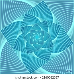 Abstract Blue and Turquoise Pattern with Stairs. Spiral Square Wave. Geometric Psychedelic Background. Vector. 3D Illustration