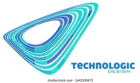 Abstract blue and turquoise rounded technologic shape isolated on white backgriund. Vector design