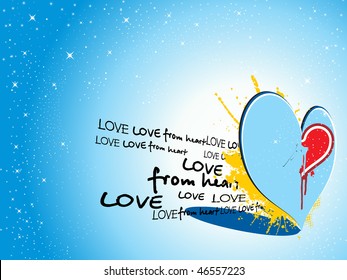 abstract blue twinkle star background with grungy heart
