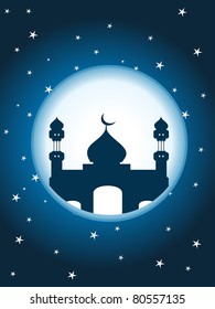 abstract blue twinkle star background with mosque, illustration