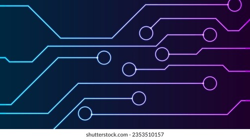 Abstract blue ultraviolet neon technology background with circuit board lines. Futuristic computer chip vector design