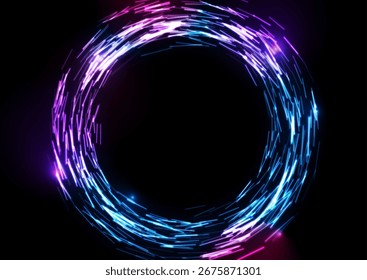 Abstrato azul ultravioleta tecnologia brilhante neon anel fundo com efeito de falha. Design retrô futurista vetorial