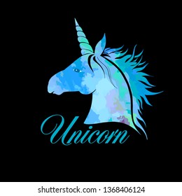 Abstract blue Unicorn Head. Vector