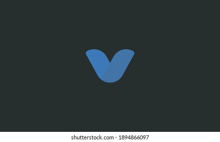 Abstract blue V text minimal initial logo design in black background