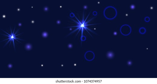 Abstract blue vector background. Chaotic stars shine in the night sky. Design element for postcard, poster, business card, cover.