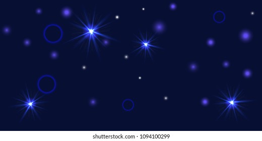 Abstract blue vector background. Chaotic stars shine in the night sky. Design element for postcard, poster, business card, cover.