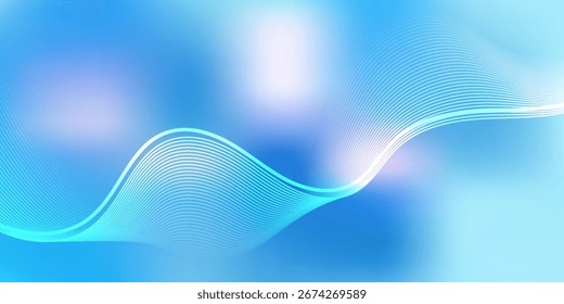 Abstrakter blauer Vektorhintergrund mit fließenden gekrümmten Linien und Farbverlauf-Lichteffekten, die ein modernes, dynamisches und futuristisches Design schaffen.