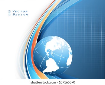 abstract blue vector background with globe and lines. Eps10