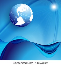 abstract blue vector background with globe and lines. Eps10
