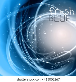 Abstract blue vector background. Pure ice frame with sparkling fresh fibers