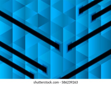 Abstract blue vector background with rectangles, squares, half tones, light and shade.