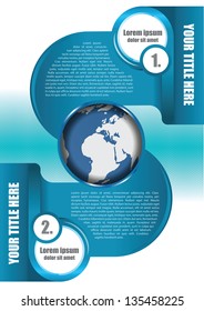 Abstract blue vector background with two elements for texts and globe