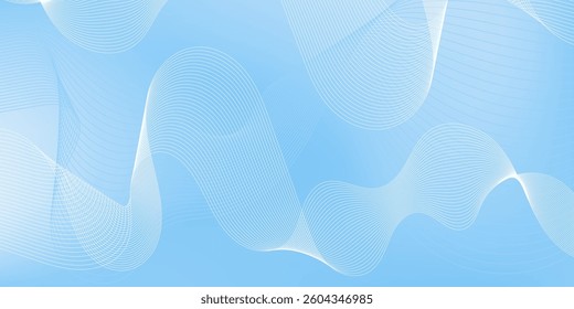 Abstract blue vector background with white wavy line. Minimalist design template for banner or poster