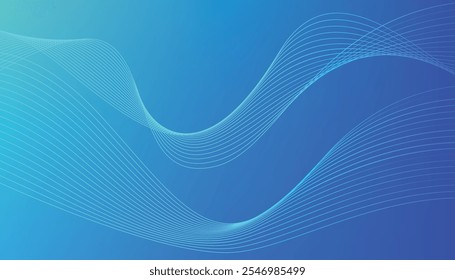 Anuncio de Vector azul Abstractas. líneas onduladas sobre fondo de textura de gradiente azul. fondo ondulado mínimo de moda. diseño de líneas móviles brillantes. líneas onduladas brillantes
