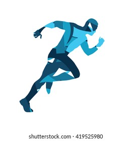 Abstract blue vector runner. Running man, vector isolated illustration. Sport, athlete, run, decathlon