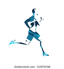 Abstract blue vector runner. Running man, vector isolated illustration. Sport, athlete, run, decathlon