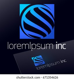 Abstract blue vector sign. Logo for Business, Technology, Corporation.