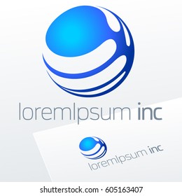 Abstract blue vector sign in sphere shape. Logo for Business, Technology and Corporation.