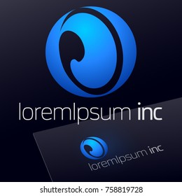 Abstract blue vector sign in sphere shape. Original Logo for Business, Technology, Corporation.
