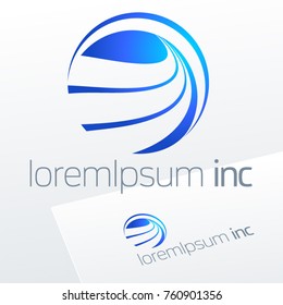 Abstract blue vector sign in sphere shape. Original Logo for Business, Technology, Corporation.