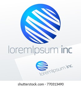Abstract blue vector sign in sphere shape. Creative Logo for Business, Technology, Corporation.