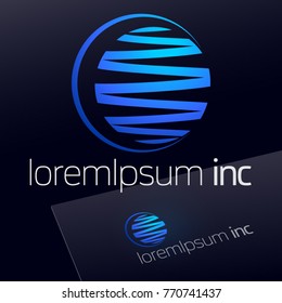 Abstract blue vector sign in sphere shape. Original Logo for Business, Technology, Corporation.