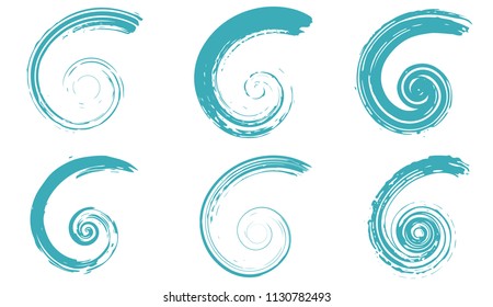 Abstract blue vector spiral elements, radial geometric grunge patterns