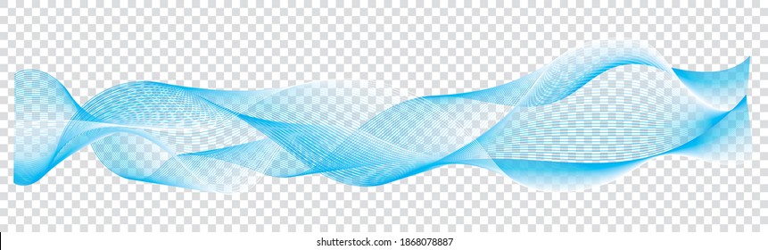 abstract blue vector wave lines on transparent background