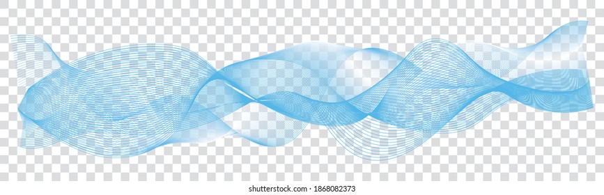 abstract blue vector wave lines on transparent background