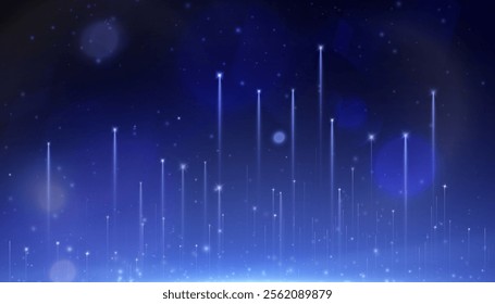 Abstract blue vertical glow. Bright stream of light flickering rays on dark background. Luxury background for design and vector illustrations.	
