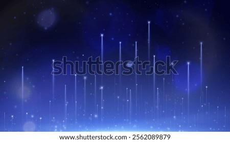 Abstract blue vertical glow. Bright stream of light flickering rays on dark background. Luxury background for design and vector illustrations.	
