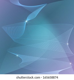 Abstract blue and violet background vector background concept template with waves and shiny stars