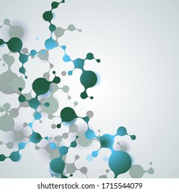 abstract blue violet green molecules on white background