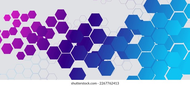 Abstract blue and violet hexagon shapes and lines with science and digital, futuristic, technology concept background. Vector illustration
