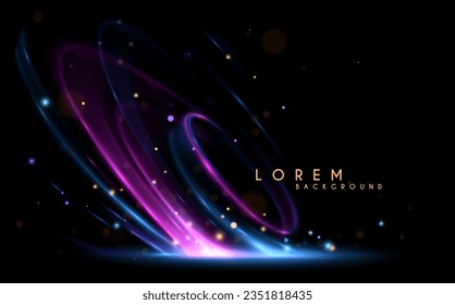 Abstract blue and violet light motion effect with sparks on black background