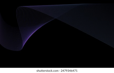 Líneas violetas azules Abstractas ondean el movimiento en la Ilustración vectorial de fondo del espacio en blanco negro.