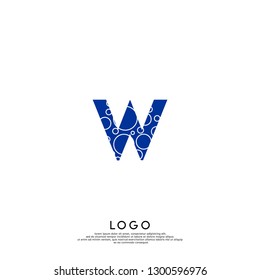 abstract blue W logo letter in dots pattern design concept