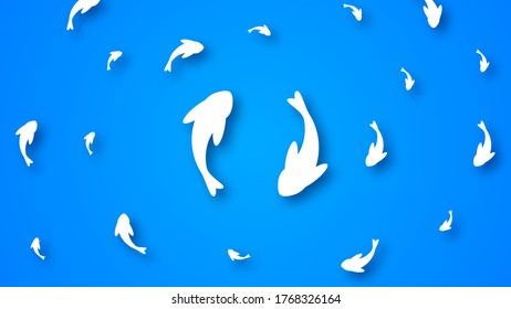 Abstract Blue Water Background With Fish And Shadows Vector Design Style