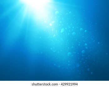 Abstract blue water background with sunbeams, backgrounds for your design, vector