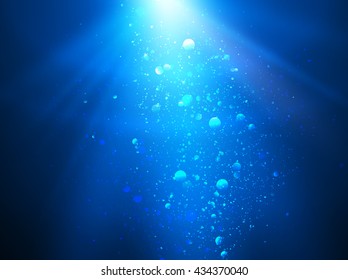 Abstract blue water background with sunbeams, backgrounds for your design, vector