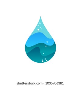 Abstract blue water drop with bubbles icon vector, eco symbol, aqua logo