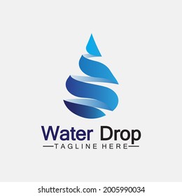 Resumen Logo de gota de agua azul Modelo de diseño de ilustración vectorial.